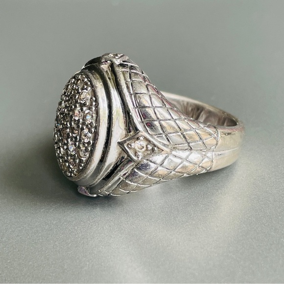 BASKET WEAVE PAVE CUBIC ZIRCONIA CZ STERLING SILVER ALBION OVAL RING - Picture 4 of 12